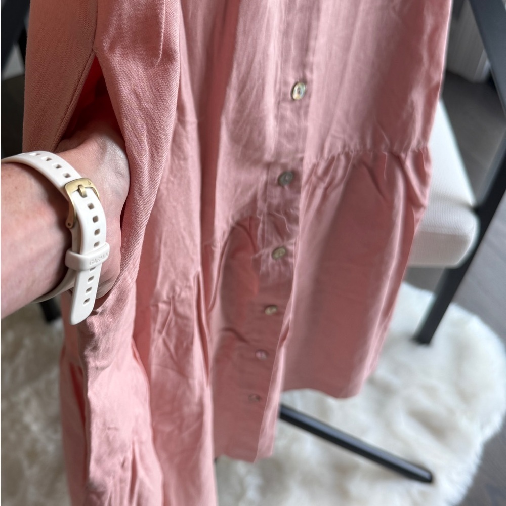 Lintico Shop “Celine” Linen Vacation Dress V Neck Mid Length Size M Pink NWT - Picture 5 of 5